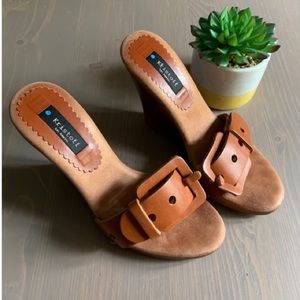 Kristoff Los Angeles Wood & Leather Wedge Sandals